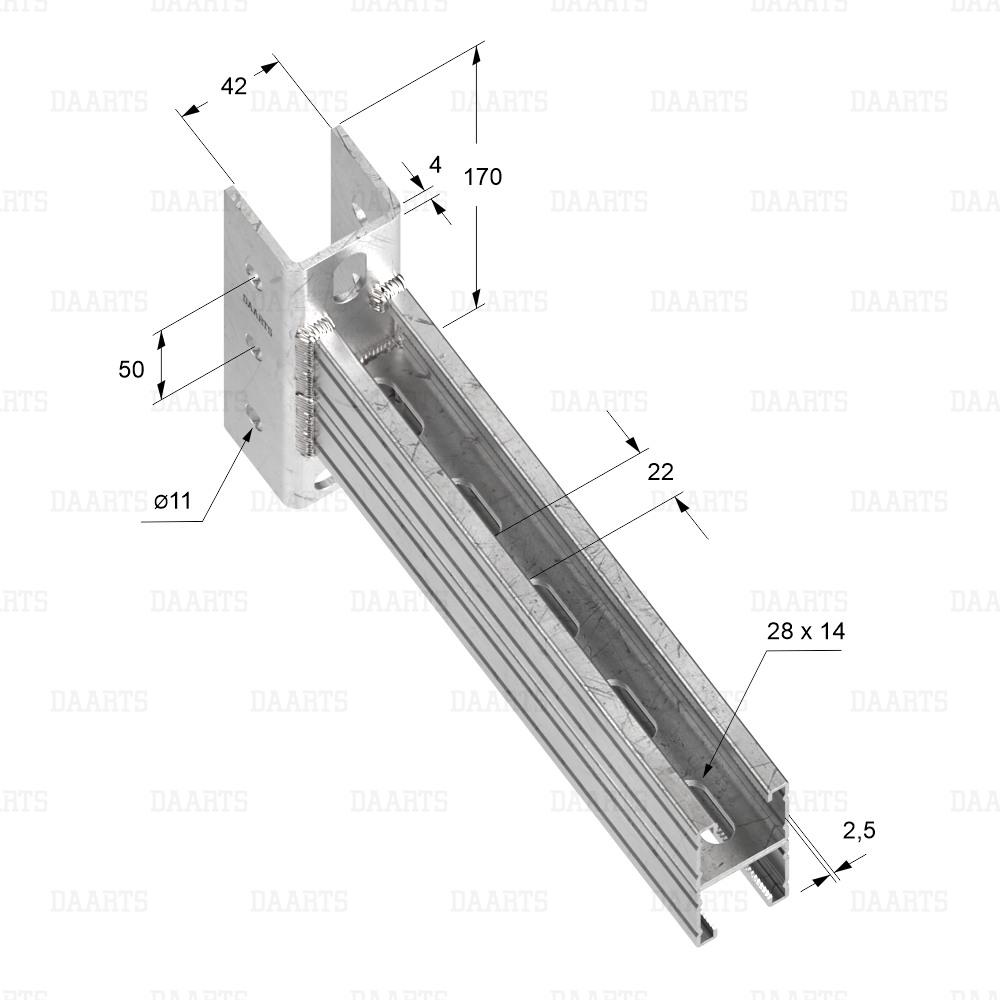 с размерами Консоль 41х41 2.5 DS MQL KU двойная